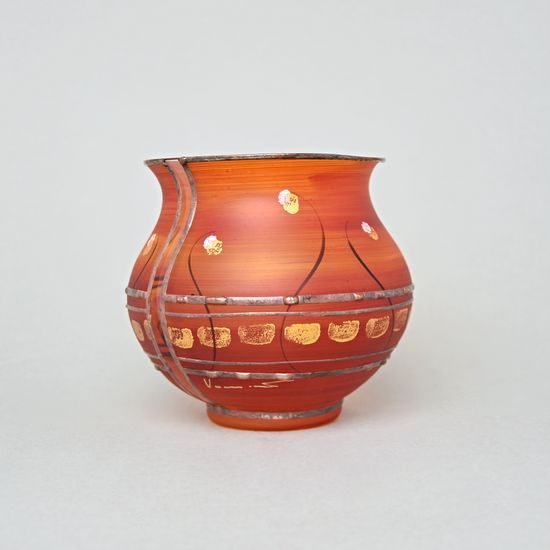 Studio Miracle: Vase red-orange, 11,5 cm, Hand-decorated by Vlasta Voborníková