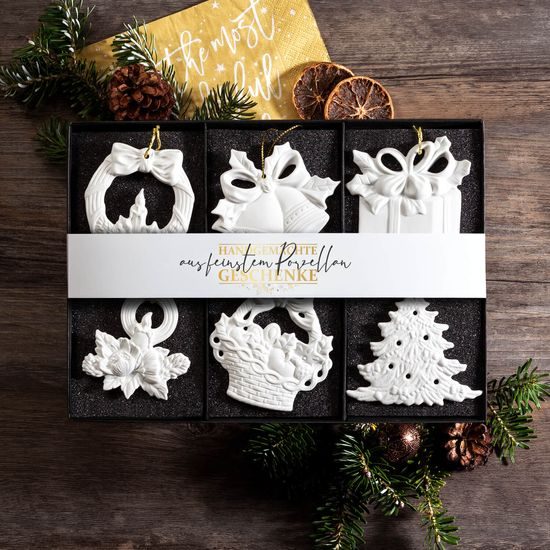 Sada vánočních ozdob z biskvitového porcelánu, Unterweissbacher Werkstätten für Porzellankunst