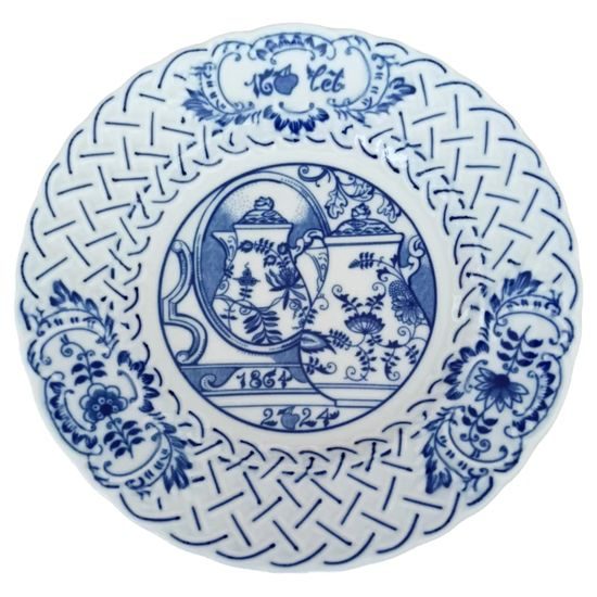 Annual plate, wall 18 cm, 160 years of Cesky porcelan (1864-2024), Original Blue Onion Pattern