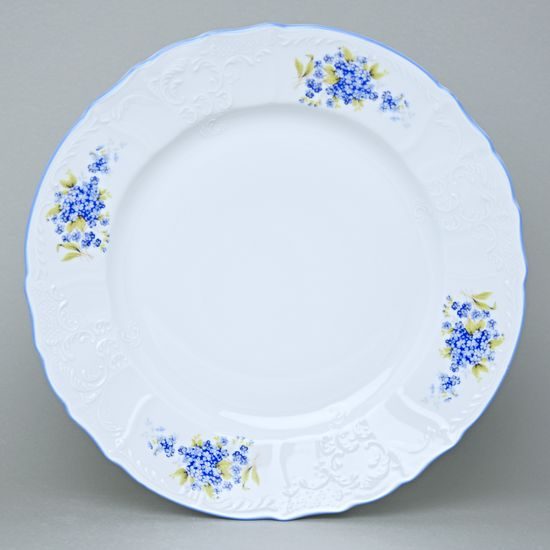 Dish round flat 32 cm, Thun 1794 Carlsbad porcelain, BERNADOTTE Forget-me-not-flower