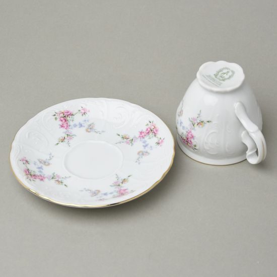 Cup and saucer coffee 150 ml / 15 cm, Thun 1794, karlovarský porcelán, BERNADOTTE climbing rose + gold