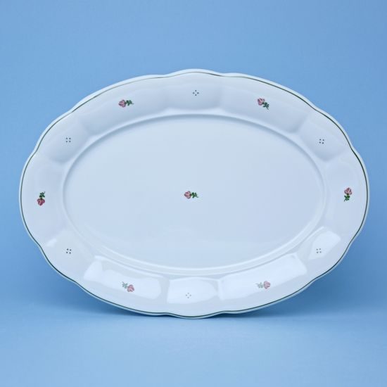 Dish oval flat 36 cm, red flower + green, G. Benedikt 1882