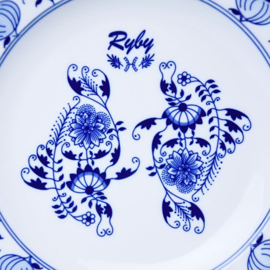 Talíř mělký 24 cm, Ryby, (i na zeď), Cibulák, originální z Dubí