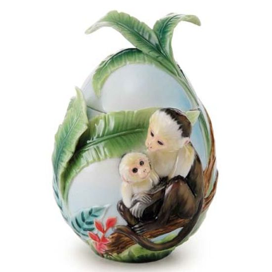 Monkey mischief design sculptured porcelain sugar jar 13 cm, FRANZ Porcelain