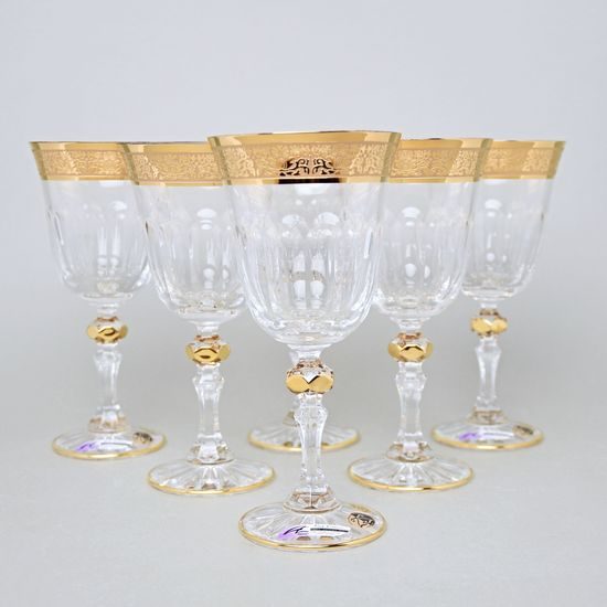 Crystal Glasses Wine Set Romantic - Laura, 6 pcs. 220 ml, Gold, Ales Zverina - AZ Design