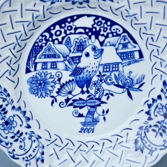 Vánoční / výroční talíř 2001 závěsný 18 cm, reliéfní, Cibulák, originální z Dubí