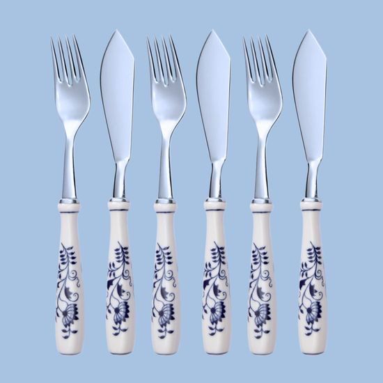 Fish cutlery 6-piece - prestige packaging, Blue Onion pattern