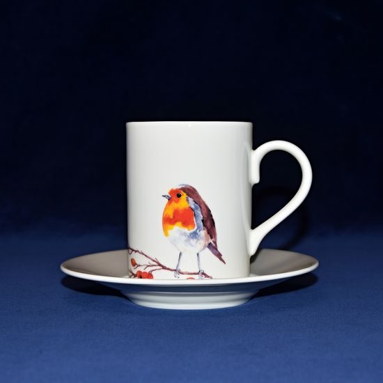 Robin: Mug 325 ml and saucer breakfast, English Fine Bone China, Roy Kirkham