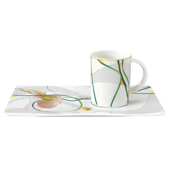 Cup 230 ml plus tray 27 x 16 cm, Wild Orchid 4196, Tettau porcelain