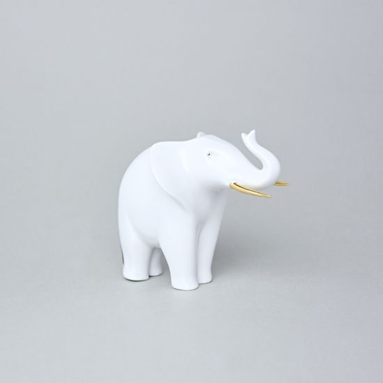 Baby Elephant 12,3 x 10 x 7,3 cm, White + Gold, Royal Dux Bohemia