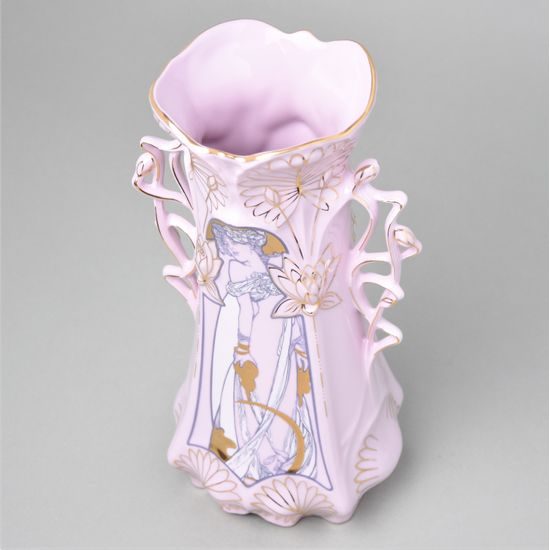 Váza leknín 26 cm, Mucha, Růžový porcelán z Chodova