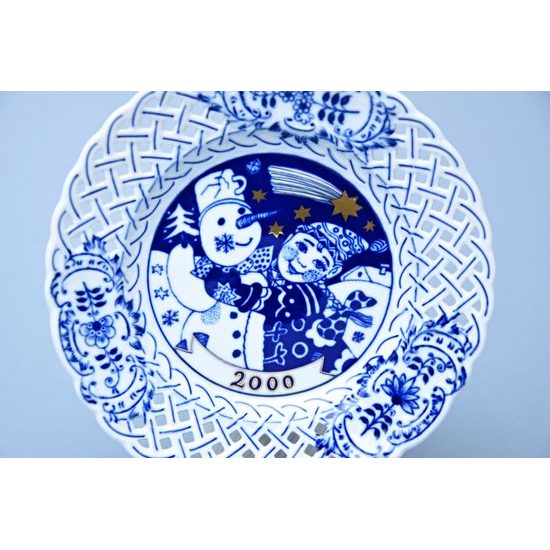 Vánoční / výroční talíř 2000 závěsný 18 cm, prolamovaný, Cibulák, originální z Dubí