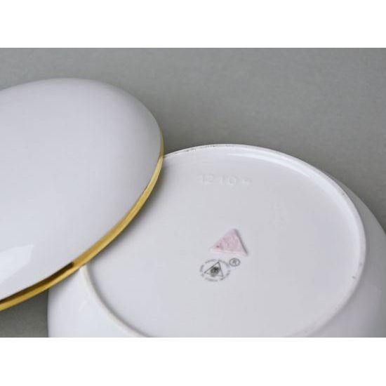 Dóza kulatá 13,7 x 7,5 cm, Bílá + Zlato, Porcelán Duchcov