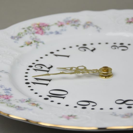 Wall clock 27 cm, Thun 1794, karlovarský porcelán, BERNADOTTE climbing rose