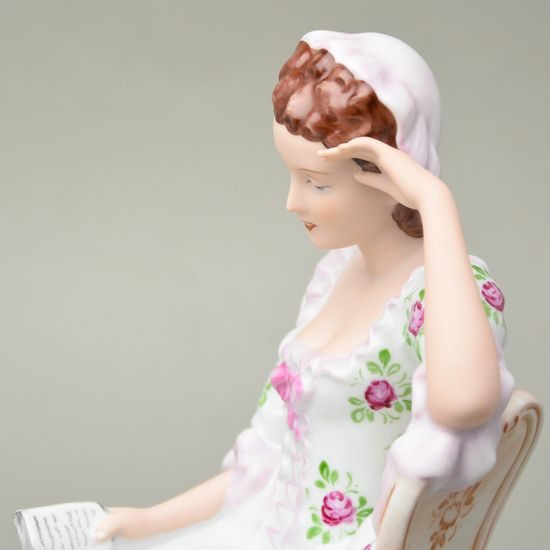 Lady with book, velká 22,5 x 32,5 x 26,5 cm, flowers, Royal Dux Bohemia