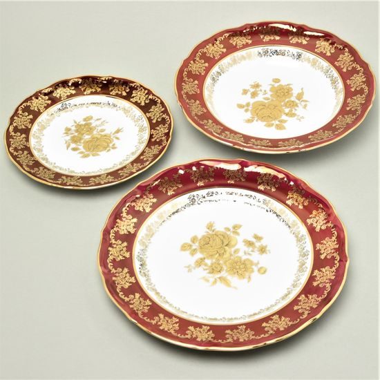 Plate set for 6 pers., ruby + gold rose, Carlsbad porcelain