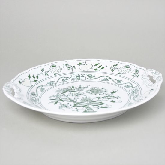 Cake plate 28 cm with handles, Original green onion pattern