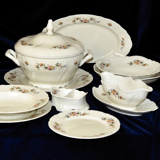 Dining set for 6 pers., Thun 1794 Carlsbad porcelain, BERNADOTTE ivory + flowers