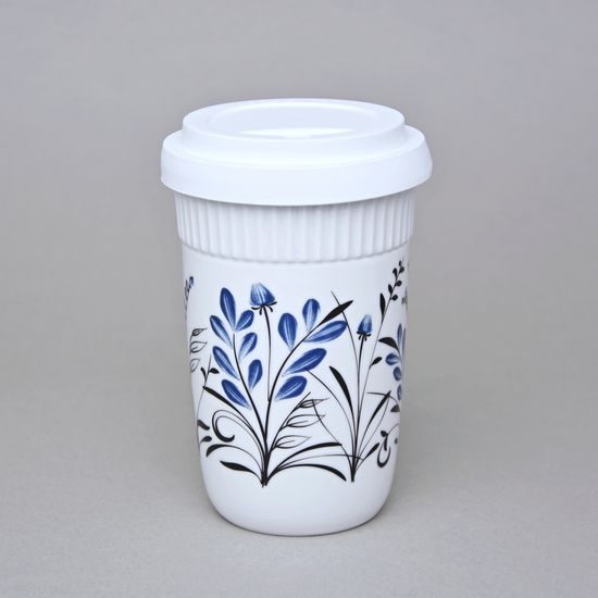 Šálek ToGo 300 ml, Modro - černé kvítí, Benedikt dvoustěnka