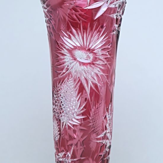 Křišťálová váza broušená, dekor bodlák RUBÍN, 285 mm, Crystalite BOHEMIA