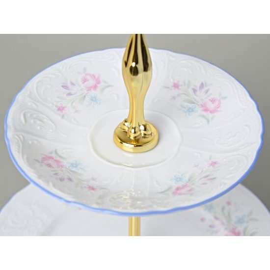 Compartment dish 3 pcs. gold steel stick, Thun 1794 Carlsbad porcelain, BERNADOTTE blue-pink flowers