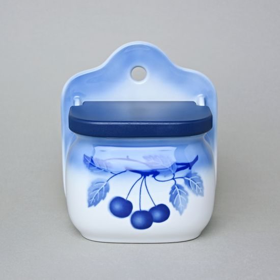 Wall dose with wooden lid 15 x 17 x 10,5 cm, Thun 1794, karlovarský porcelán, BLUE CHERRY