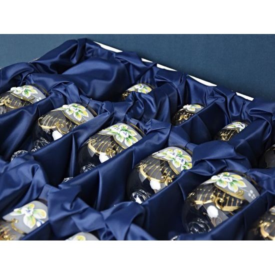 18-dílná sada skleniček Claudia, smaltované kvítky + zlato, Novoborské sklo