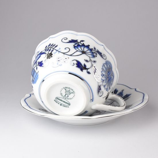 Cup + sacuer tea C/1 + ZC1 0,20 l / 15,5 cm na čaj, Original Blue Onion pattern + platinum + black edge