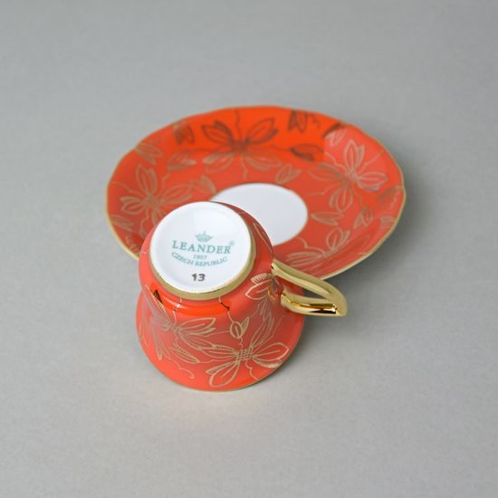 Cup 80 ml and Saucer mokka Windsor, Orange + Golden flowers, Leander 1907 Loučky