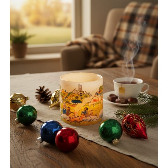 Tea light Latern 10 cm with 3D illustration of JOSEF LADA "Autumn", Glassor