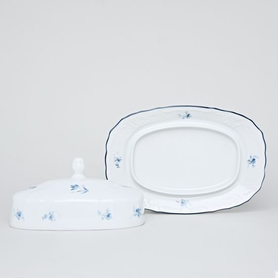 Butter dish 250 g, Thun 1794 Carlsbad porcelain, BERNADOTTE blue flower