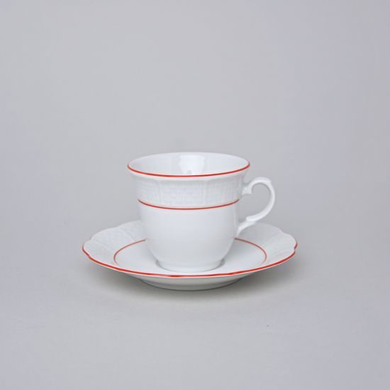 Natalie: Cup tall + saucer, Thun 1794,Carlsbad porcelain, red line