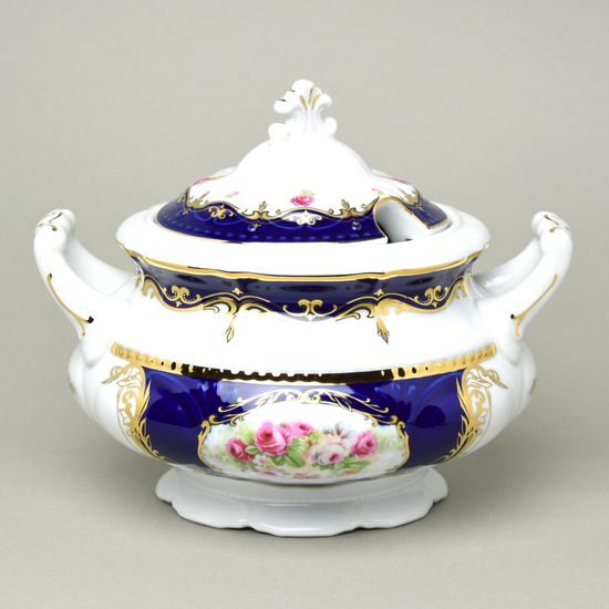 440: Soup tureen 2,5 l, Sonáta, cobalt blue + roses, Leander Loučky