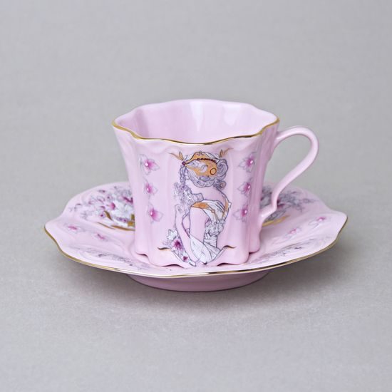 Cup and saucer mocca 80 ml, Olga 585 Mucha, Rose China