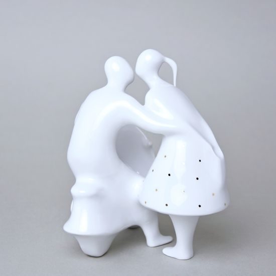 Milenci na skútru 14,5 x 12,5 x 16,5 cm, Bílá + Zlato, Porcelánové figurky Duchcov