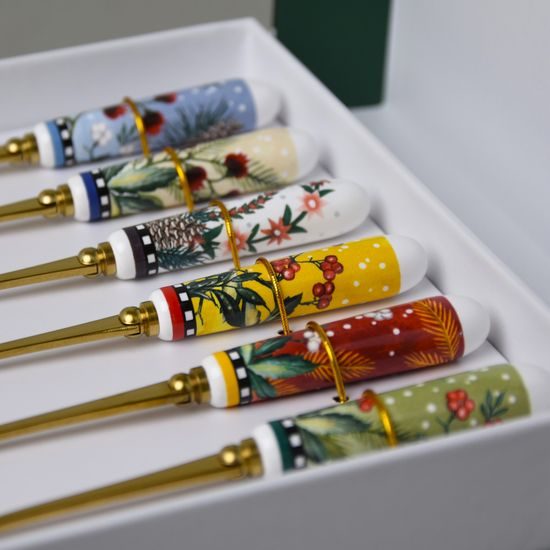 Sada vánočních dezertních vidliček - 6 ks., keramika + nerezová ocel, EGAN