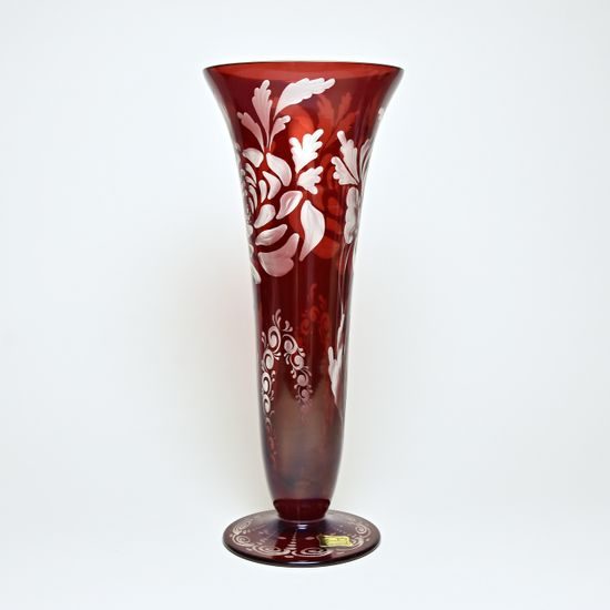 Egermann: Váza červená lazura, 30,5 cm, ručně zdobená