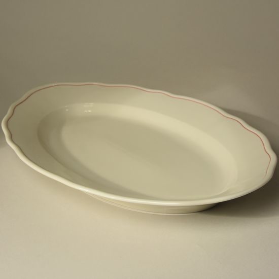 Rokoko yvory: Mísa oválná 39 cm, slonová kost s červenou linkou, Český porcelán a.s.