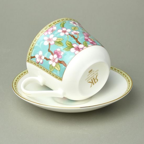 Třešňový květ: Šálek 420 ml a podšálek 17 cm, anglický kostní porcelán Roy Kirkham