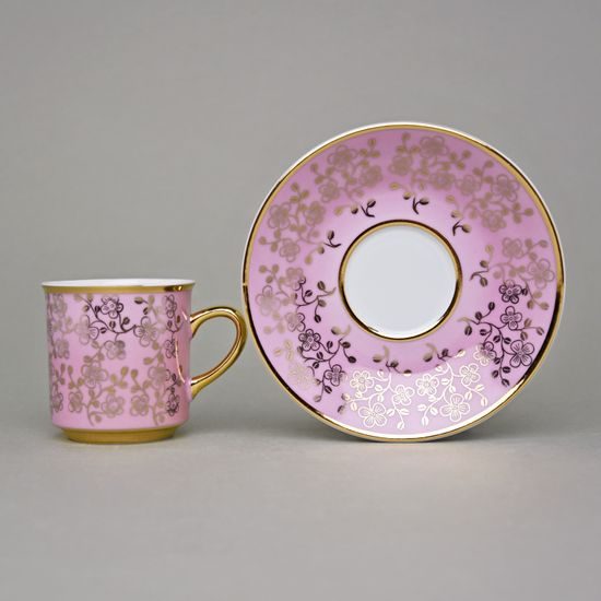 Šálek 100 ml mocca a podšálek 11,5 cm Sabina, vnitřní zlacení, růžový, Leander Loučky