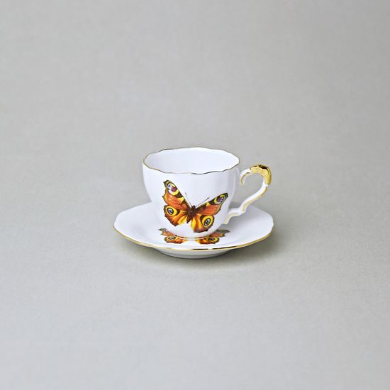 Šálek mini 20 ml na likér + podšálek 7 cm, motýli, porcelán Lindner