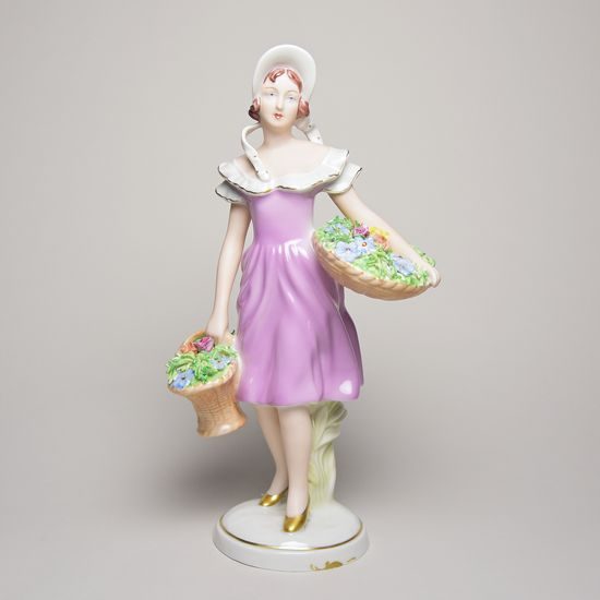 Gardener woman 13,5 x 11 x 26 cm, Saxe, Porcelain Figures Duchcov