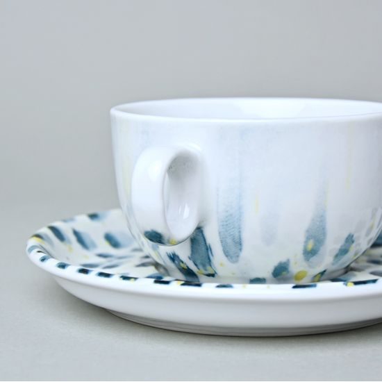 Šálek 200 ml a podšálek 15,5 cm, Déšť (modro-žlutá), G. Benedikt 1882