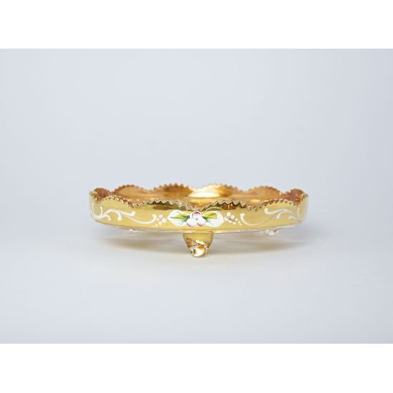 Cut Crystal Cake Plate, tripod, 205 mm, Gold + Enamel, Jahami Bohemia