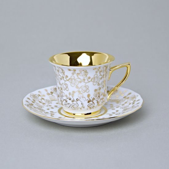 Cup 80 ml and saucer Windsor mocca, White, Leander 1907