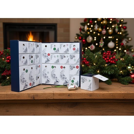 ADVENT CALENDAR with Christmas tree decorations, Holly, Czech Christmas decorations KOULIER