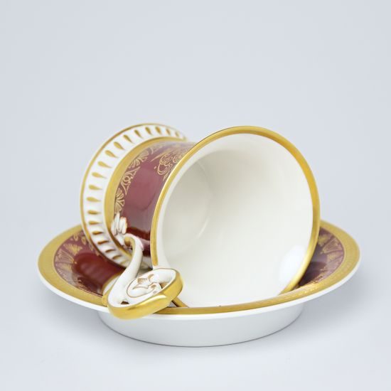 Cup and Saucer Johan, Prague 1901, 200 ml, Gold Etching, hand-painted by Roman Široký, Haas a Czjzek Porcelain