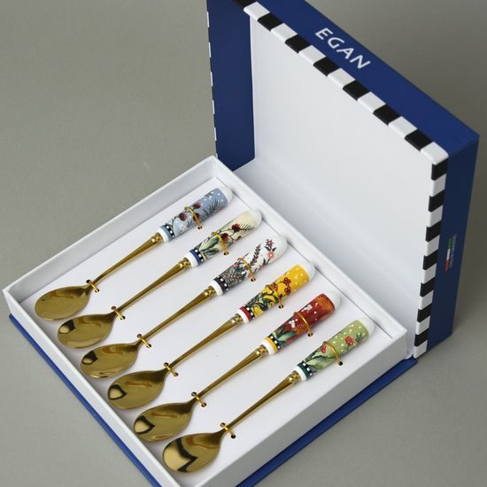 Sada vánočních kávových lžiček - 6 ks., keramika + nerezová ocel, EGAN