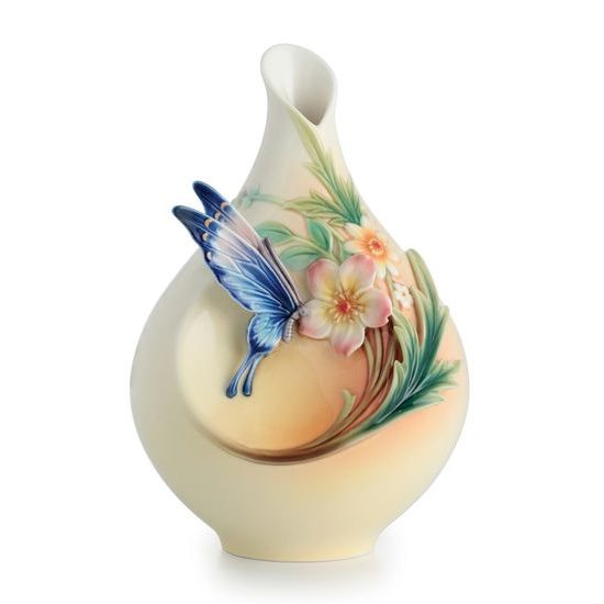 Fluttering Beauty flower and butterfly design sculptured porcelain small vase 17 cm, Porcelain FRANZ