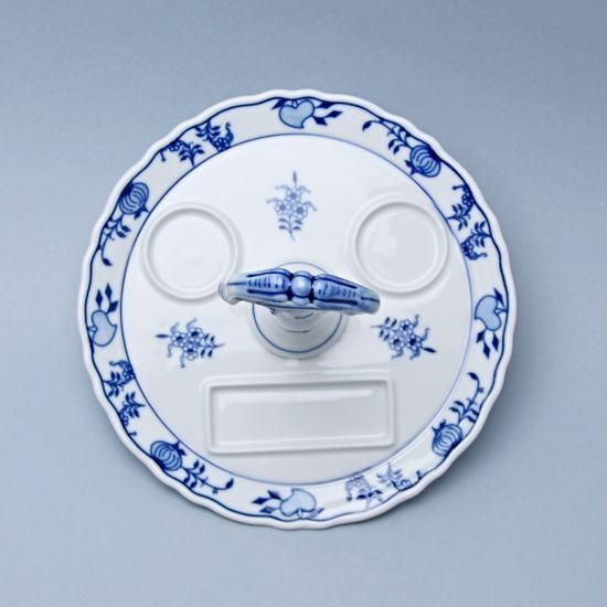Podnos kulatý s porcelánovým klíčem 21 cm (na slánku, pepřenku, párátník), Cibulák, originální z Dubí